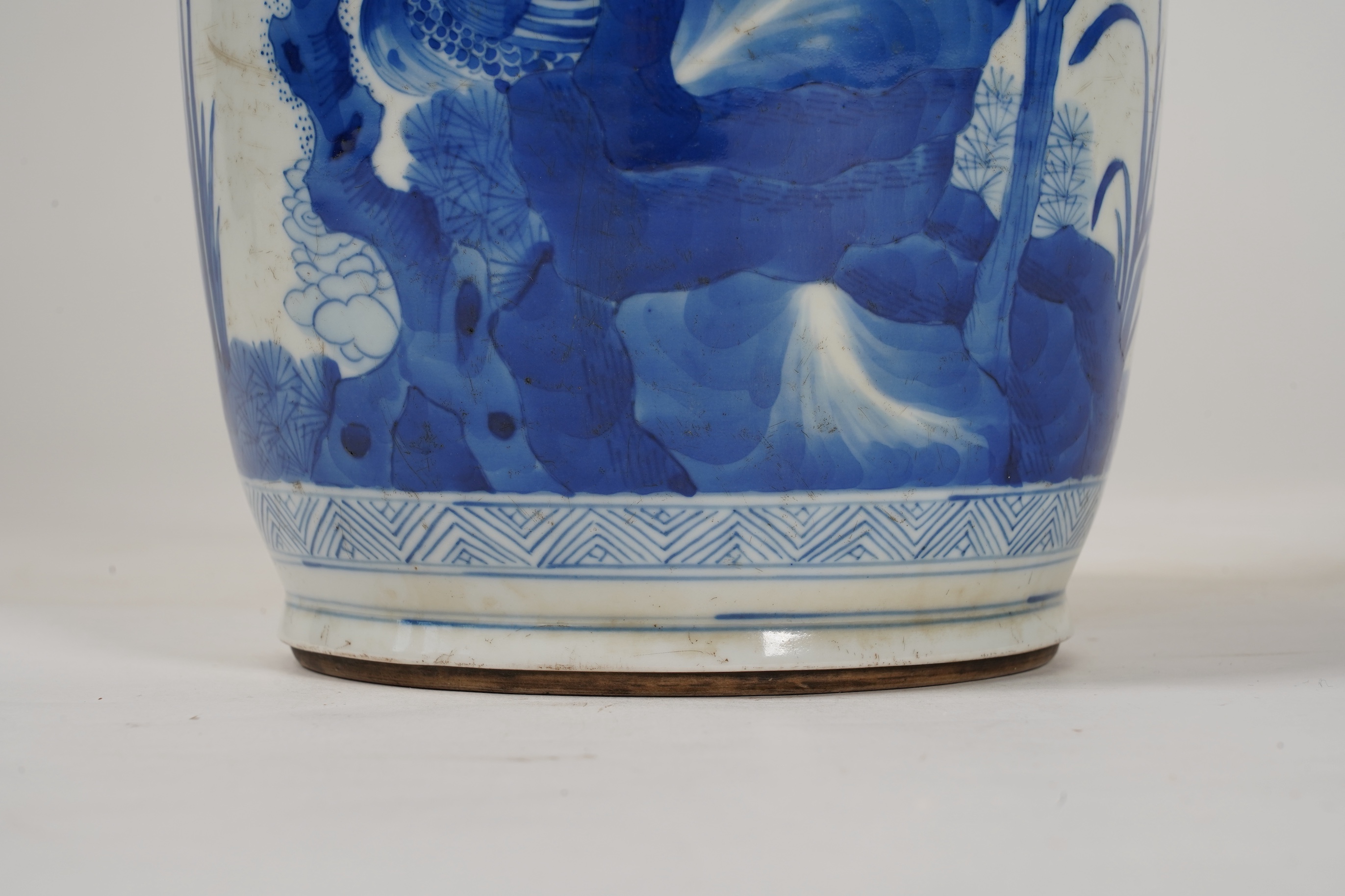 A Chinese blue and white rouleau vase, probably Kangxi (1662-1722)